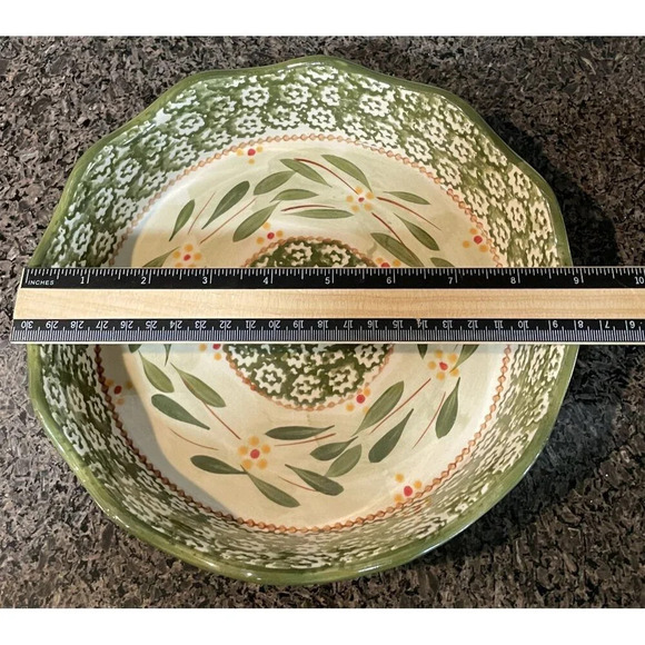 Temptations Old World Green 1 QT Ceramic Floral Baking Pie‎ Dish Scalloped Edge - Picture 7 of 7